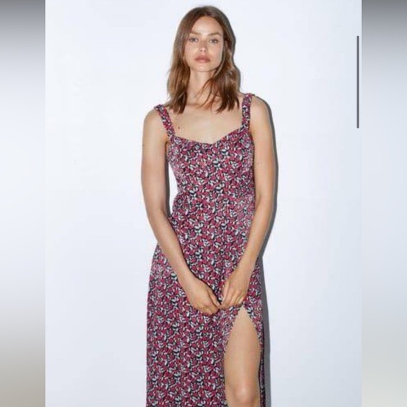 NWT Zara Floral Long Dress with Slit - Picture 1 of 16